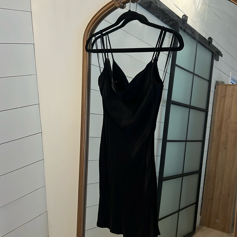 Bershka Black Satin Mini Cowl Neck Dress